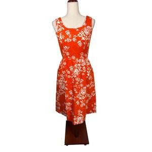 Malia Honolulu Vintage Dress Womens S Orange Cotton Floral Pique Resort Coastal
